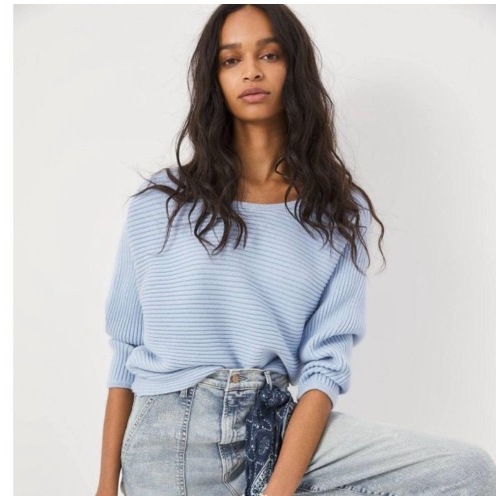 Anthropologie Pale Blue Ribbed Crewneck Sweater